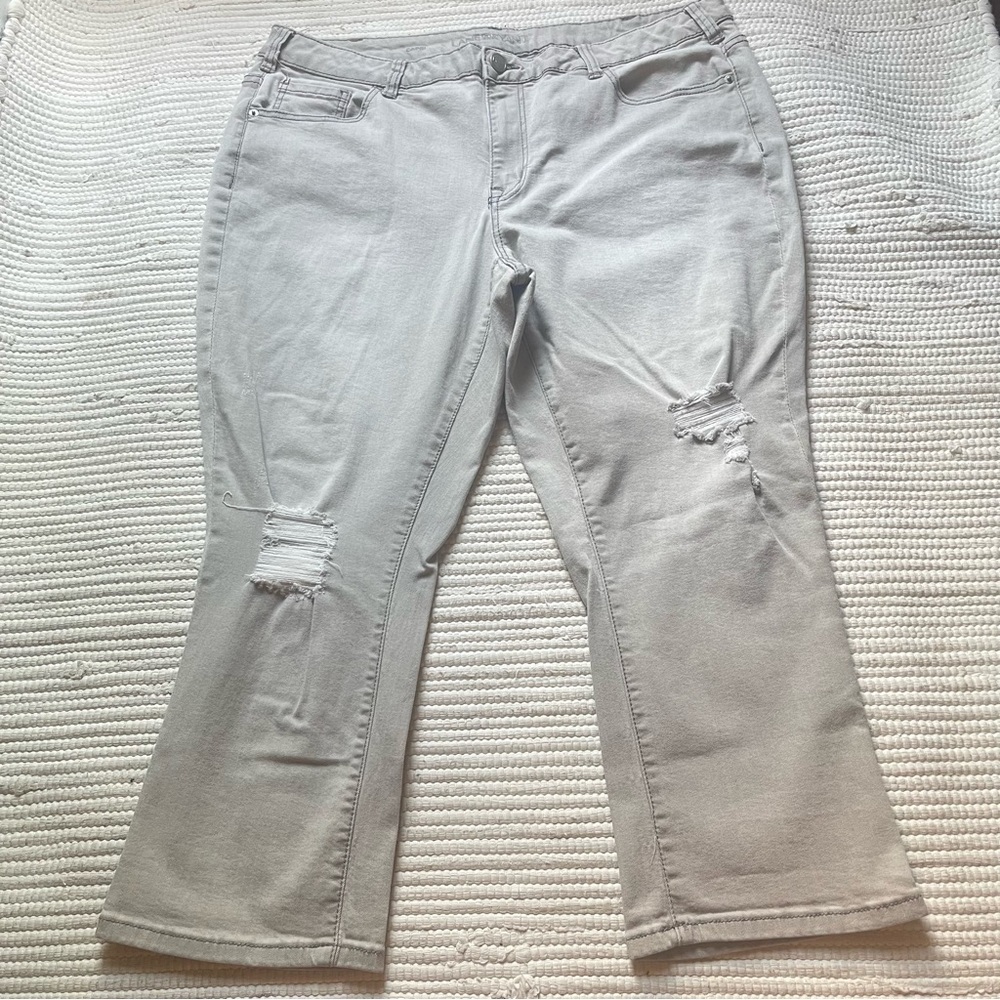 Lane Bryant 22 Fit and Flare Grey Distressed Denim Jeans